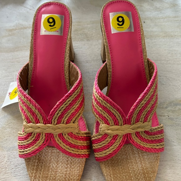 NWT  DV Dolce Vita Pink and Tan Raffia Haady Sandal High Heel Mule Size 9 - Picture 6 of 7